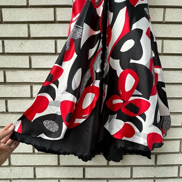 Bisou Bisou Y2K Red Black White Abstract Halter Dress Sz 12 Homecoming Hoco - Picture 5 of 10